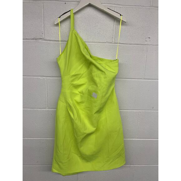 RTR Milly Sz 10 Lime Green Naya Cady Asymmetric One Shoulder Cocktail Mini Dress - Picture 4 of 6